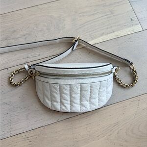 Women's White Quilted Leather Crossbody Bag - Gold Chain Accents